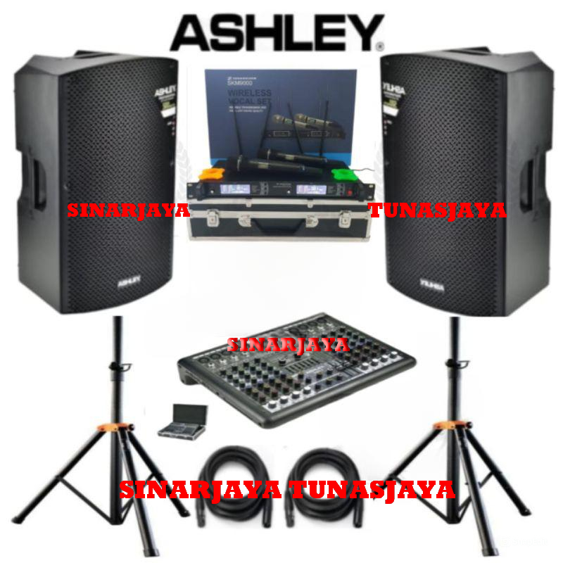 Paket Sound System Ashley AR500 15 Inch 500 Watt Komplit Mixer Ashley SMR8 8 channel Dan Mic Wireles