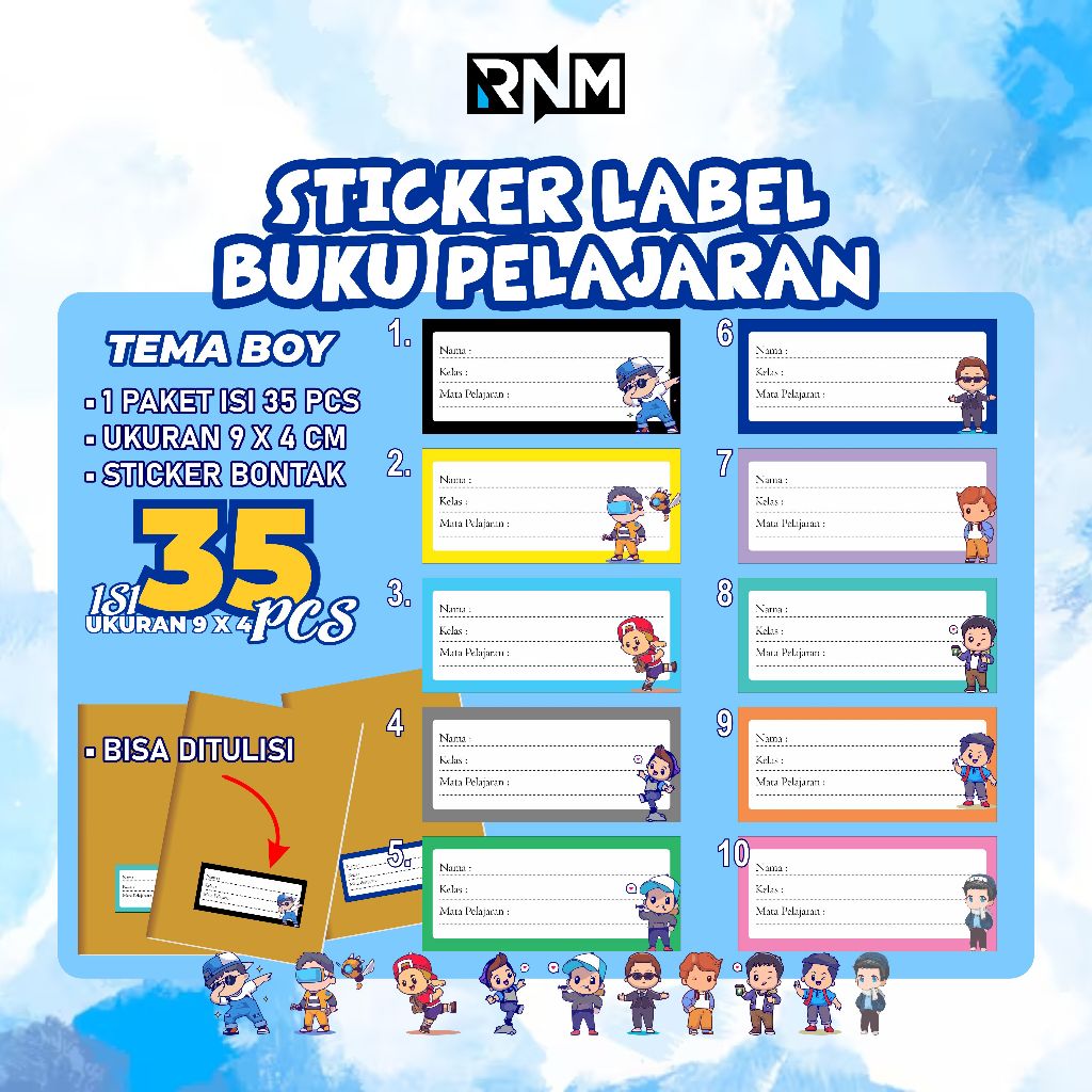 

[TEMA BOY] STICKER LABEL BUKU PELAJARAN ISI 35 PCS