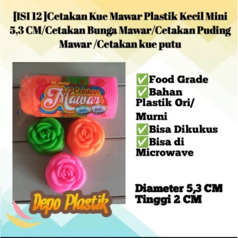 [ISI 12] Cetakan Kue Mawar SEDANG Plastik 6,5CM/Cetakan Puding Mawar /Cetakan Kue Putu /Cetakan Kue 