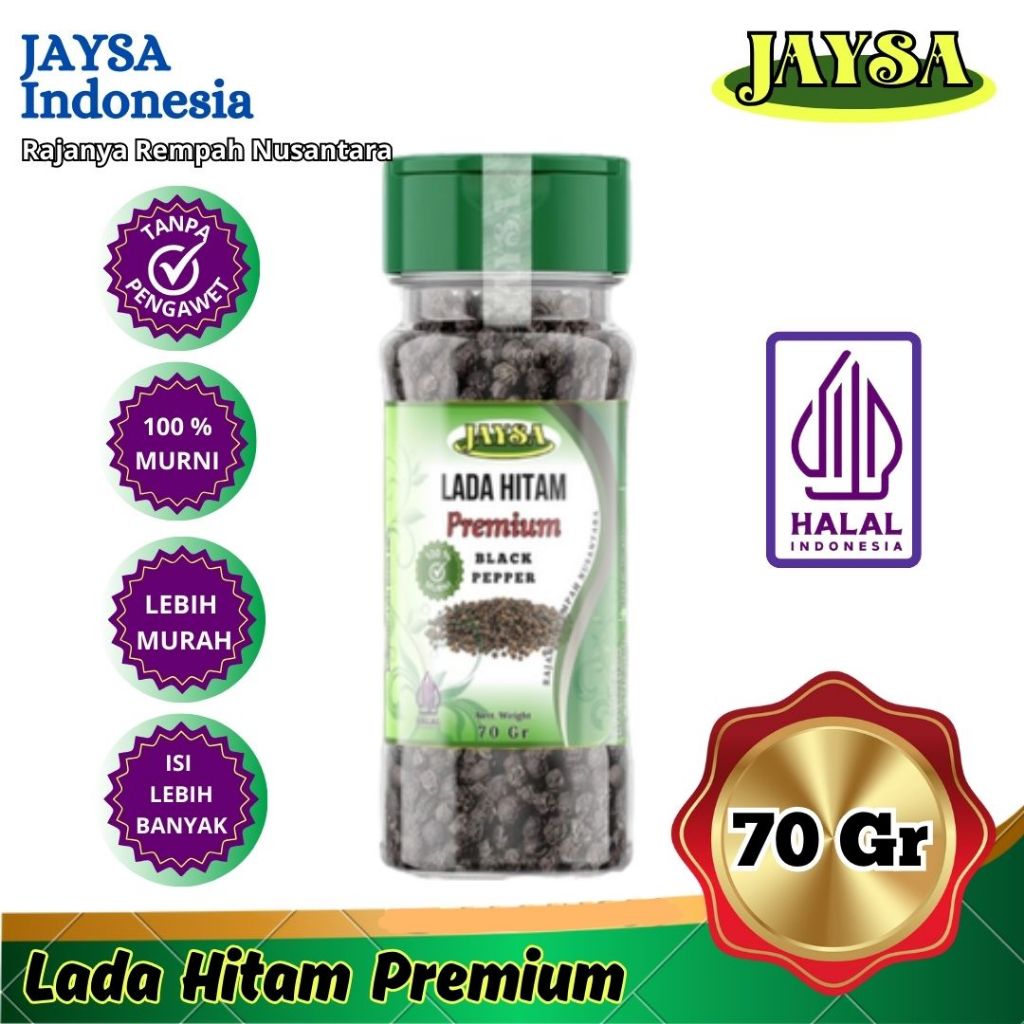 

Jaysa Lada Hitam 70 gr / 100 % Asli Lada Hitam Kualitas Super / Whole Black Pepper / Merica Hitam Butiran / Biji Lada Hitam / Lada Hitam Kasar / Merica Hitam Bumbu Dapur