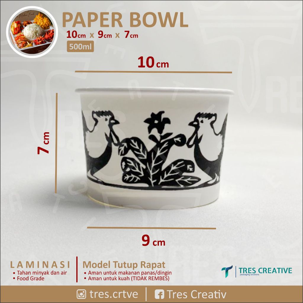 Paper Bowl 500 ml / Mangkok Kertas / Rice Bowl Paper 500 ml full print