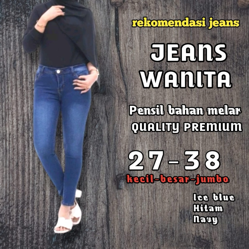 Celana jeans wanita panjang denim jeans full tebal bahan melar