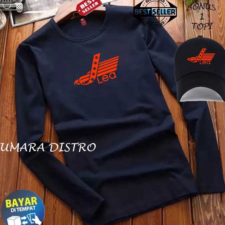 Pencarian Terbaru  FREEE TOPI Kaos Lengan Panjang LEA Text Merah Premium Baju Pria Wanita Premium