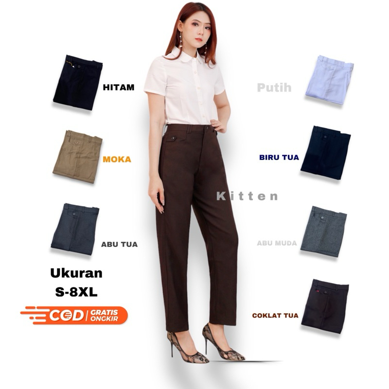 OutfitOffice Celana panjang kerja wanita pinggang kancing model slim bahan dasar kain wol grasela te