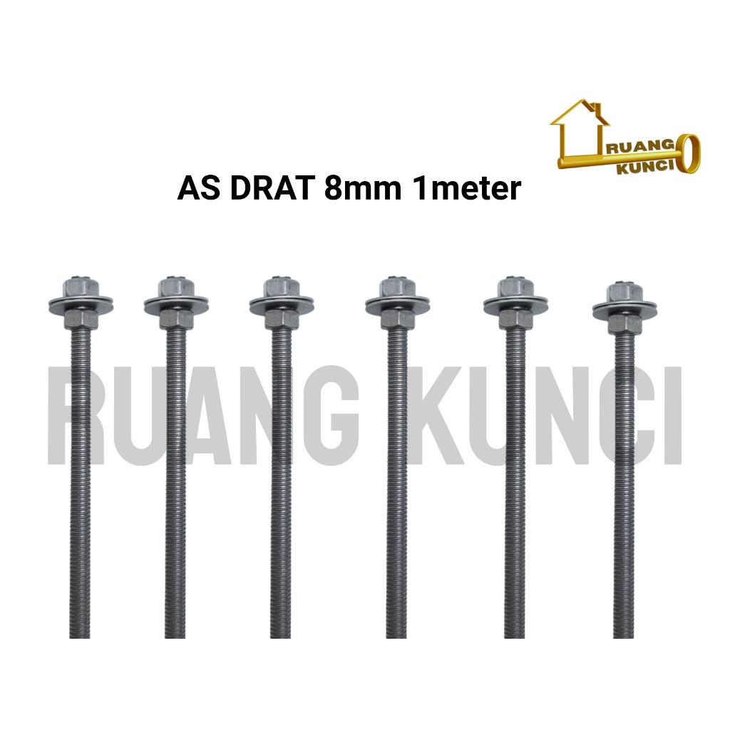 AS Drat Besi Trekstang 8mm Panjang 1m Terot Besi As Pintu Aluminium