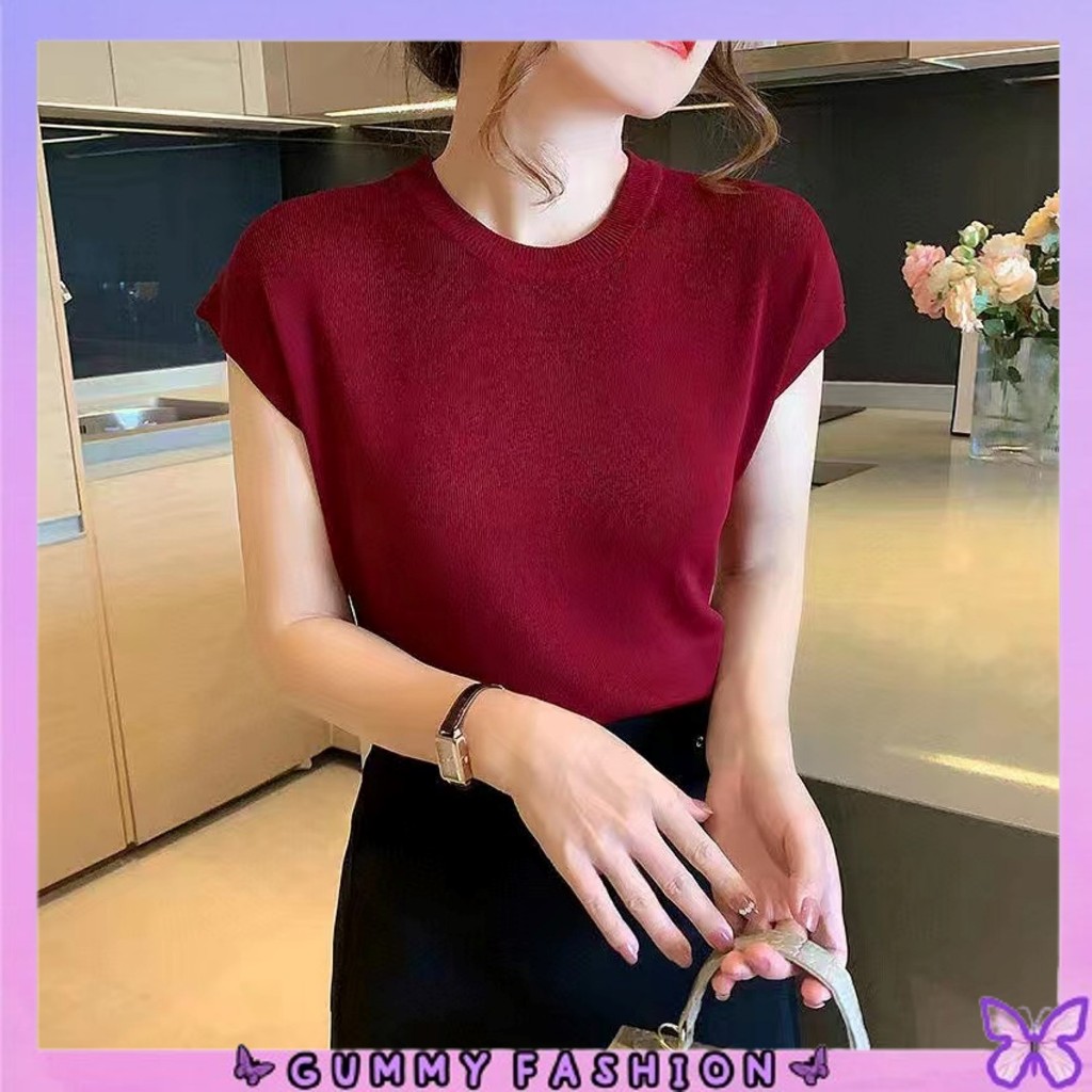 •GUMMY•BJ1629 Baju Atasan Inner Rajut Knitwear Blouse Tanpa Lengan Manset Buntung Wanita Slevles