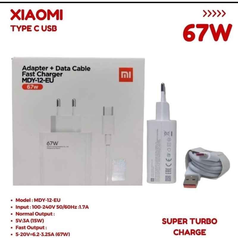 [ 1SET CHARGER XIOMI 67W ORI ]- CAS CASAN CHARGER XIAOMI MDY-12-EU / 67W TURBO CHARGE / PLUS KABEL U