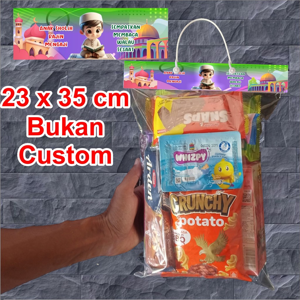 

(23x35) Tas Plastik Label Snack berbagai acara gambar kartun lucu islami dan umum plastik kaca tebal tali plintir putih cocok untuk ulang tahun aqiqah sunatan tedak siten selapanan Lomba pengajian lebaran dll