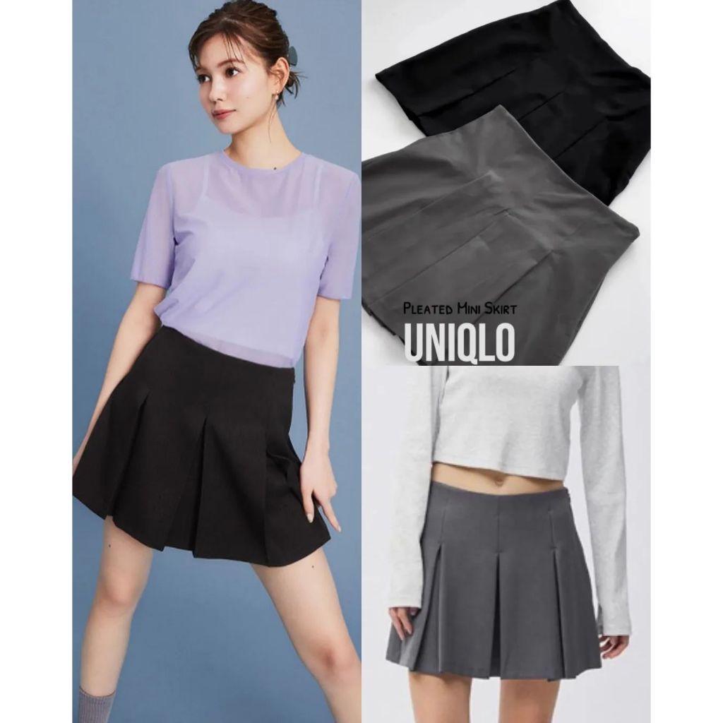 Celana Rok Mini Wanita UNIQLO Low Waist Pleated Mini Skort
