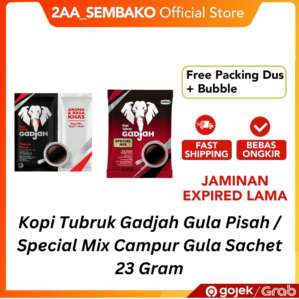 

Kopi Tubruk Gadjah Gula Pisah / Special Mix Campur Gula Sachet 23 Gram 1 Renteng isi 10 Sachet