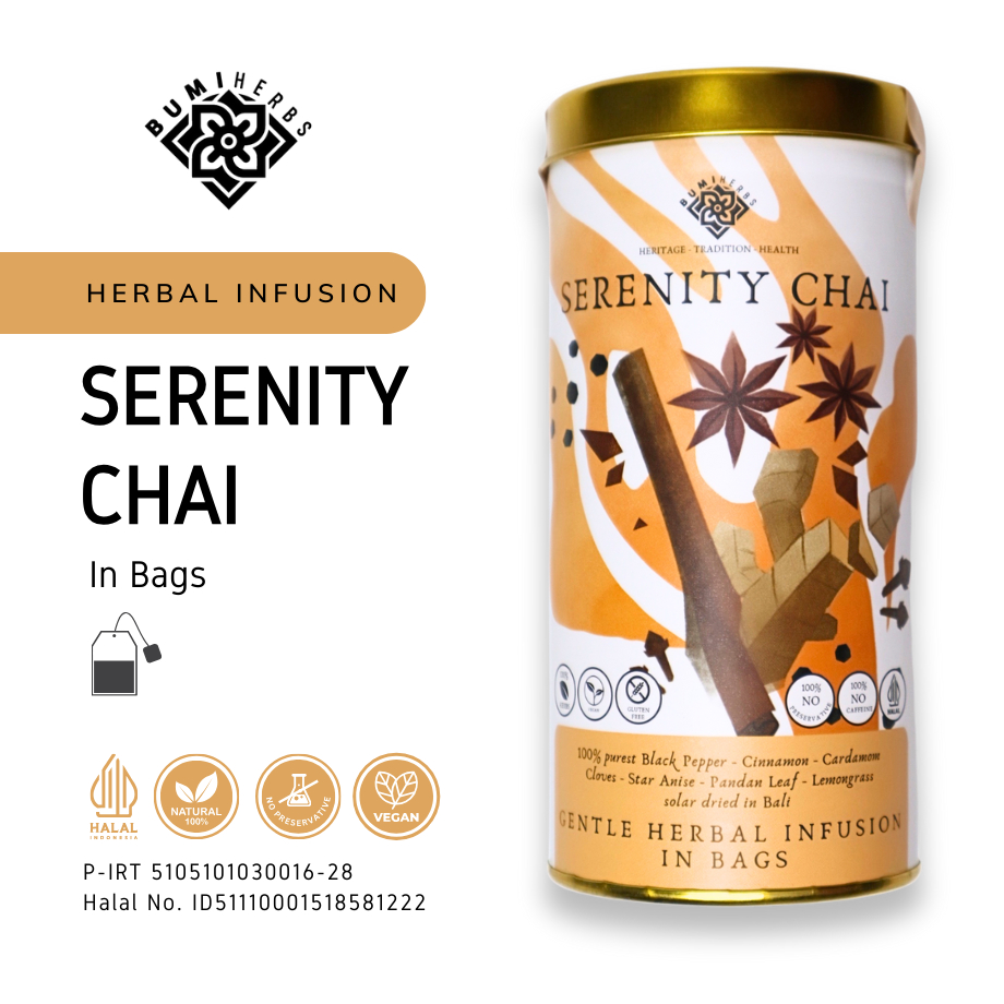 

SERENITY CHAI - Teh herbal/herbal infusion (TEABAG/KANTONG)