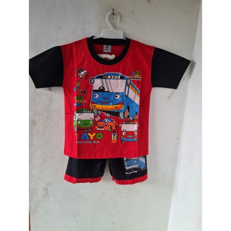 Kaos Setelan Anak Usia 2-10 Tahun Gambar Tayo Bus Kecil 2