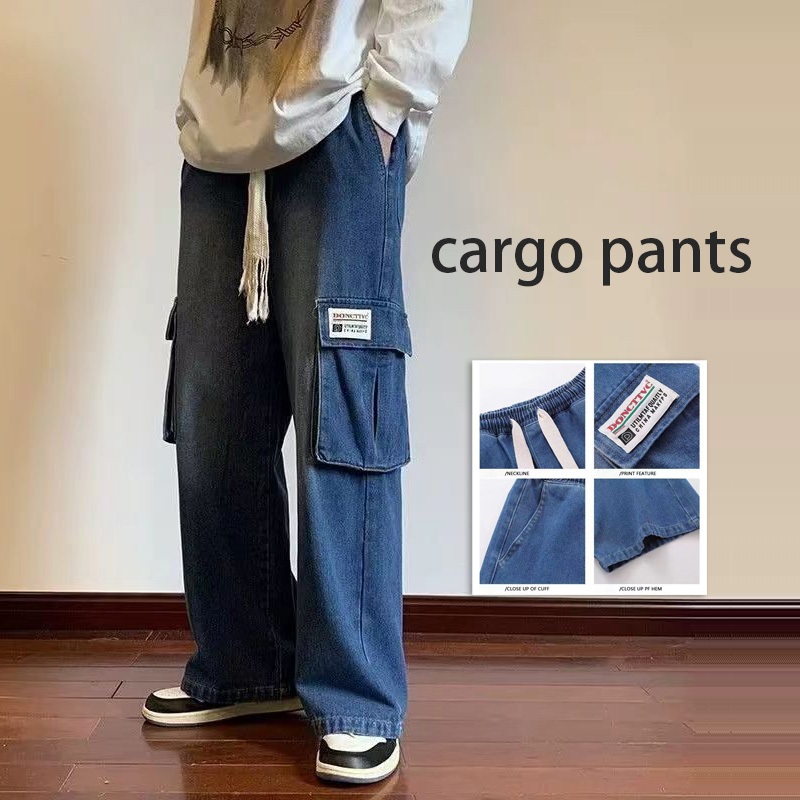 Celana cargo panjang jeans jumbo pria korean style oversize celana denim dewasa baggy pants kargo ca