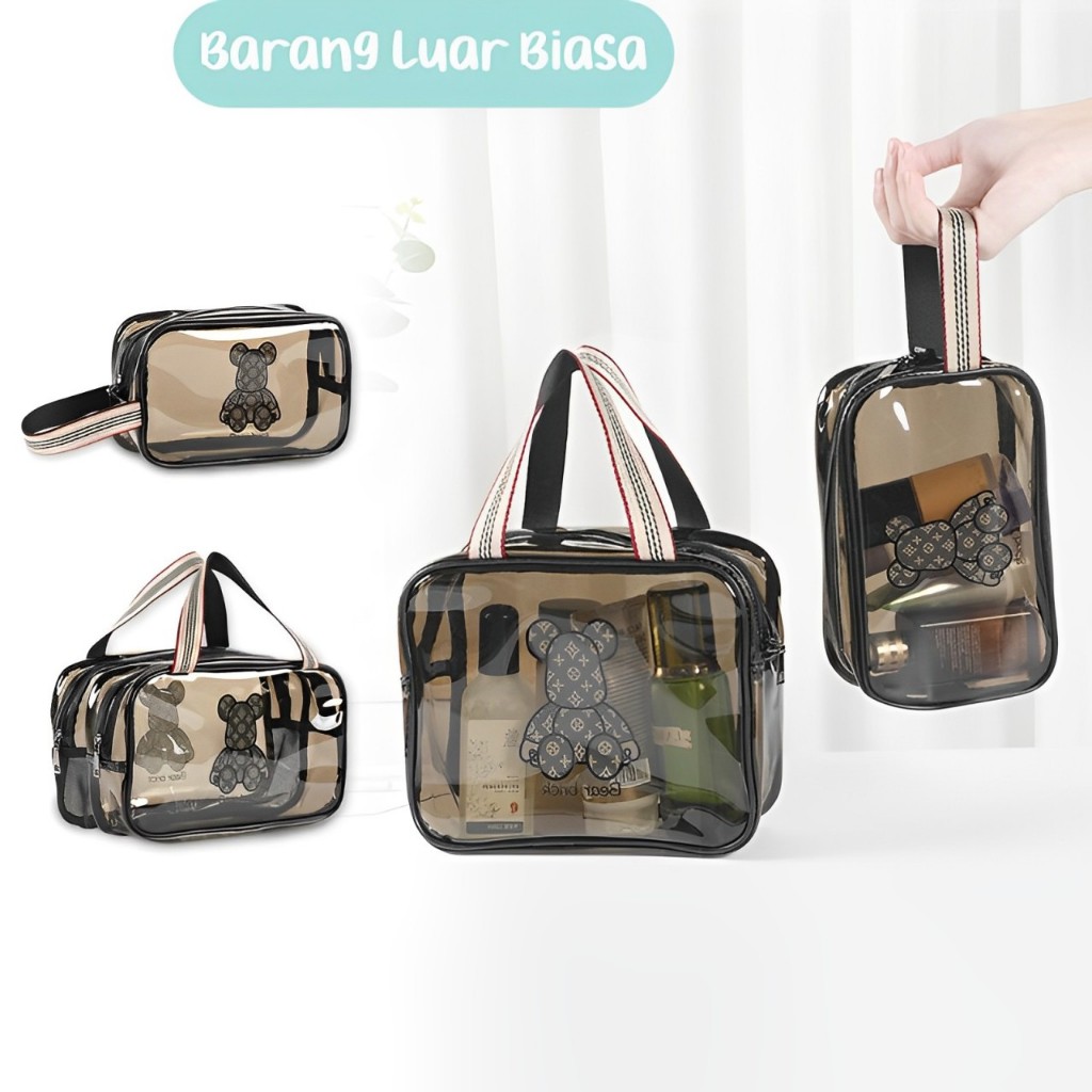 BLB Washbag Tansparan Beruang Tas Kosmetik Washbag Travel Portable Pouch Travel Tas Make Up