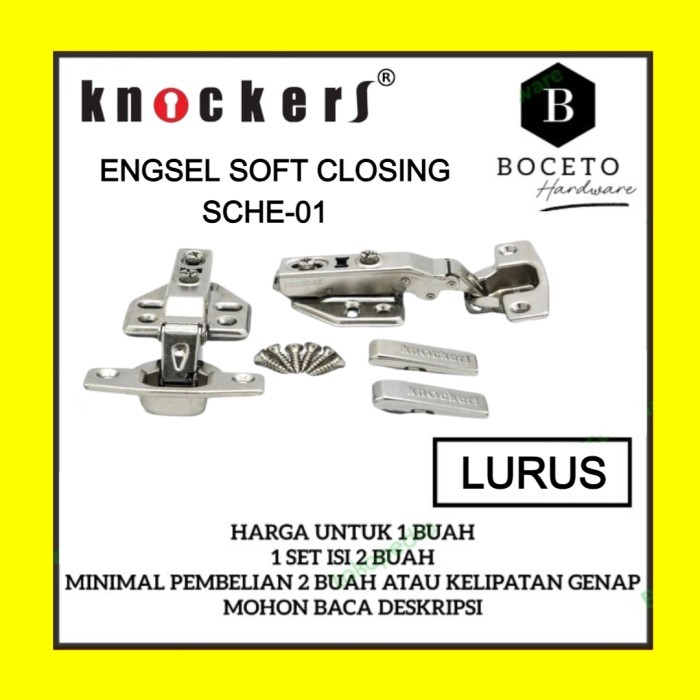 Engsel Sendok KNOCKERS Anti Karat / Engsel Lemari Knockers SCHE-01 Soft Closing (Lurus)