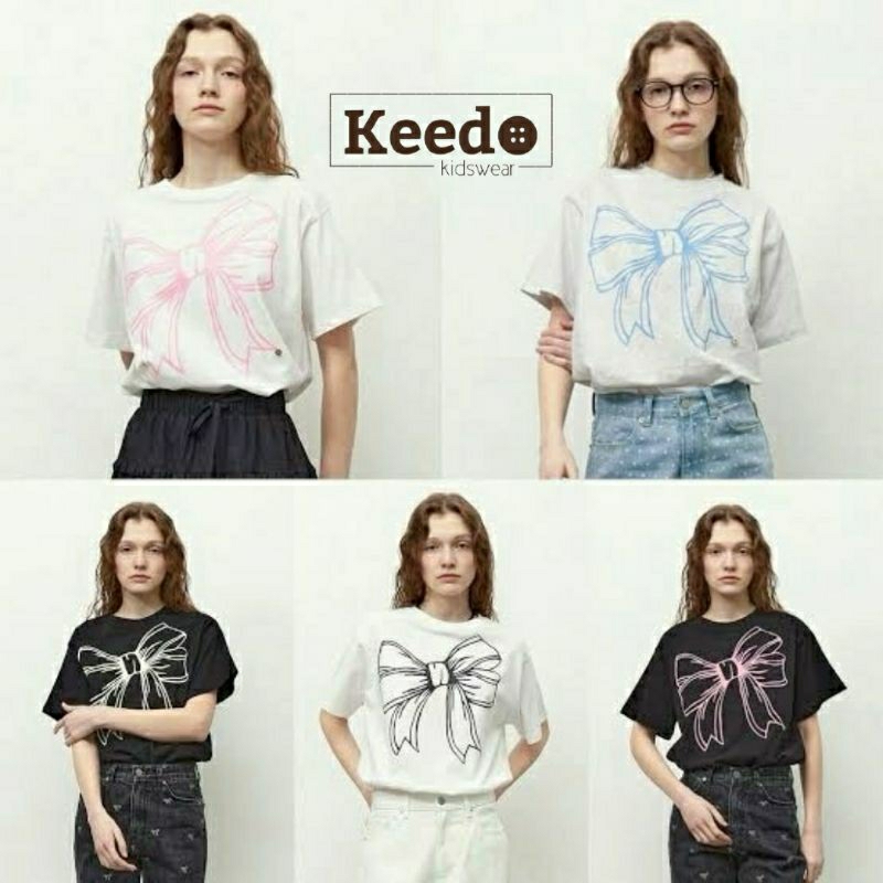 KEEDO RIBBON BIG LINE TEE / KAOS BAJU RONRON PITA KOREAN TSHIRT IBU ANAK COUPLE TWINNING MOM KIDS FA