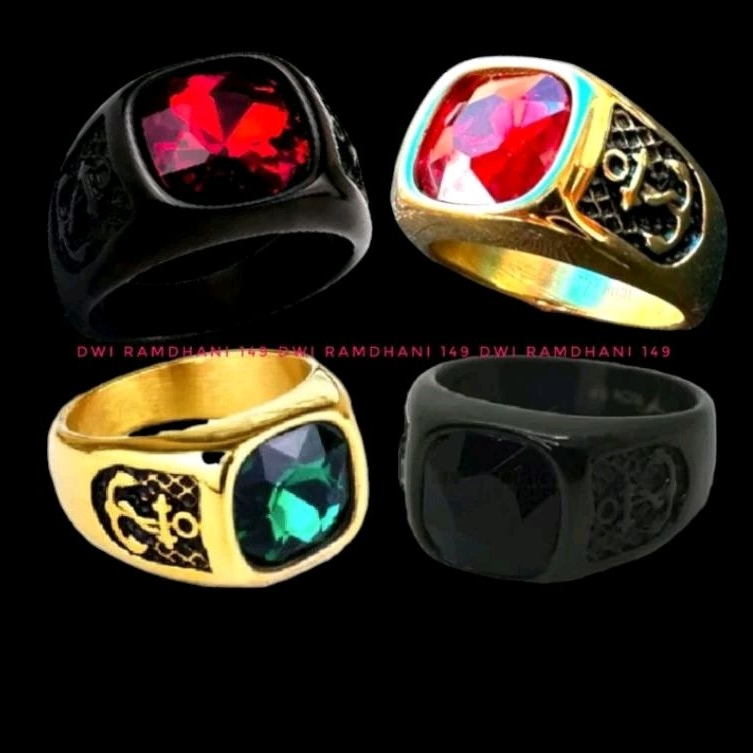 Cincin Batu Pria Cowok Titanium Original motif jangkar