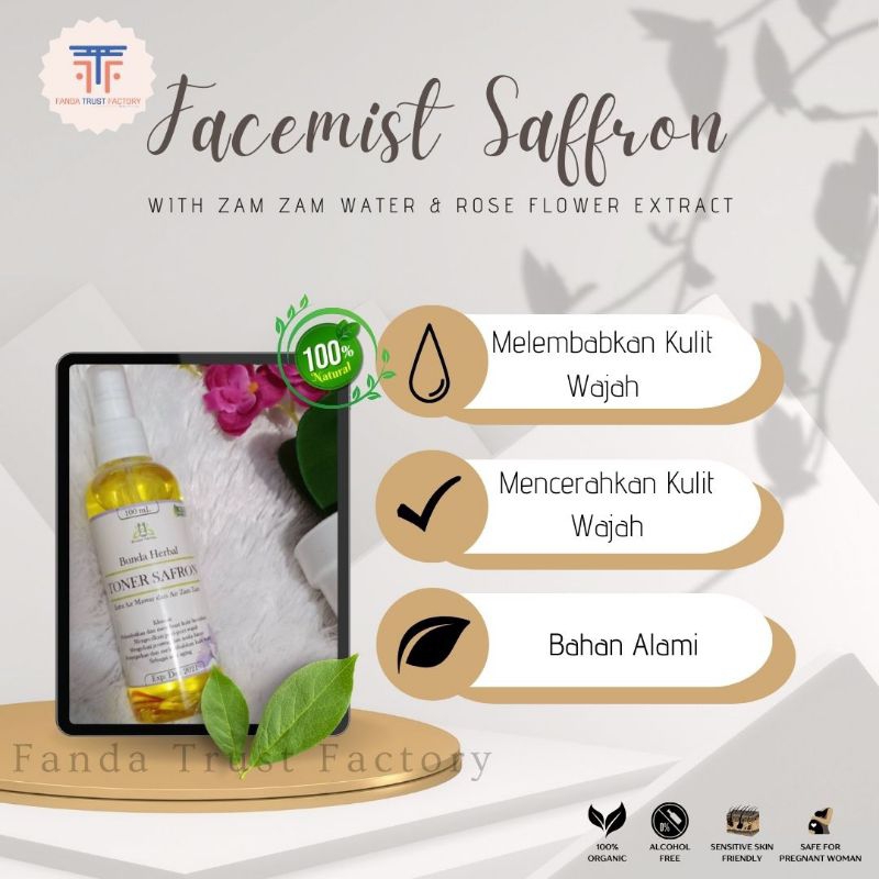 Saffron Face Mist Spray With Pure Zam Zam Zamzam Water and Selected Rose Flower Extract Original Gra