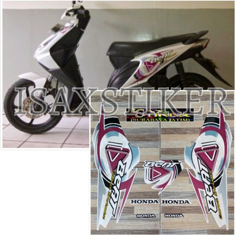 striping original Honda Beat karbu putih Lis Pink tahun 2009 2010