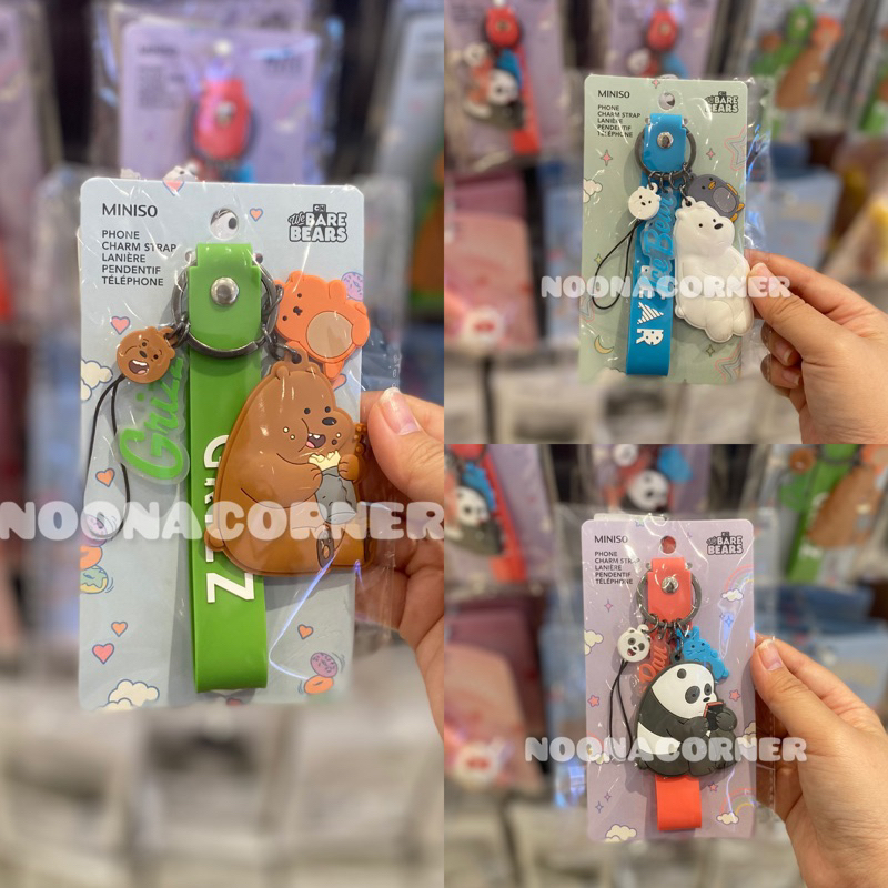 Miniso x We Bare Bears 🆕 Gantungan Hp / Phone Charm Strap We Bare Bears Grizz / Ice Bear / Pans