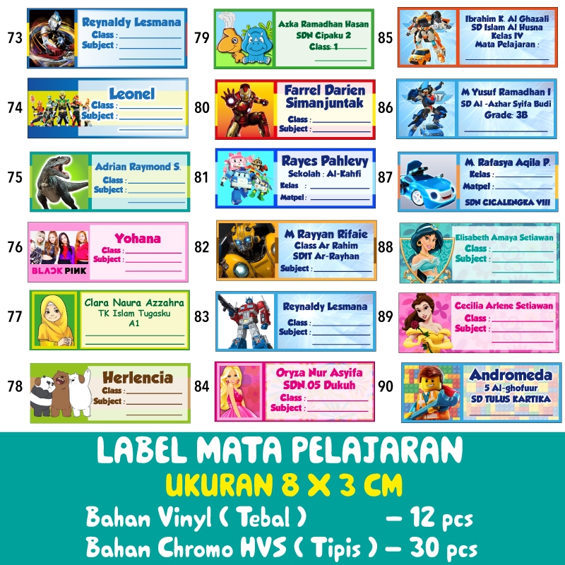 

Sticker label mata pelajaran persegi bisa custom foto atau logo sekolah
