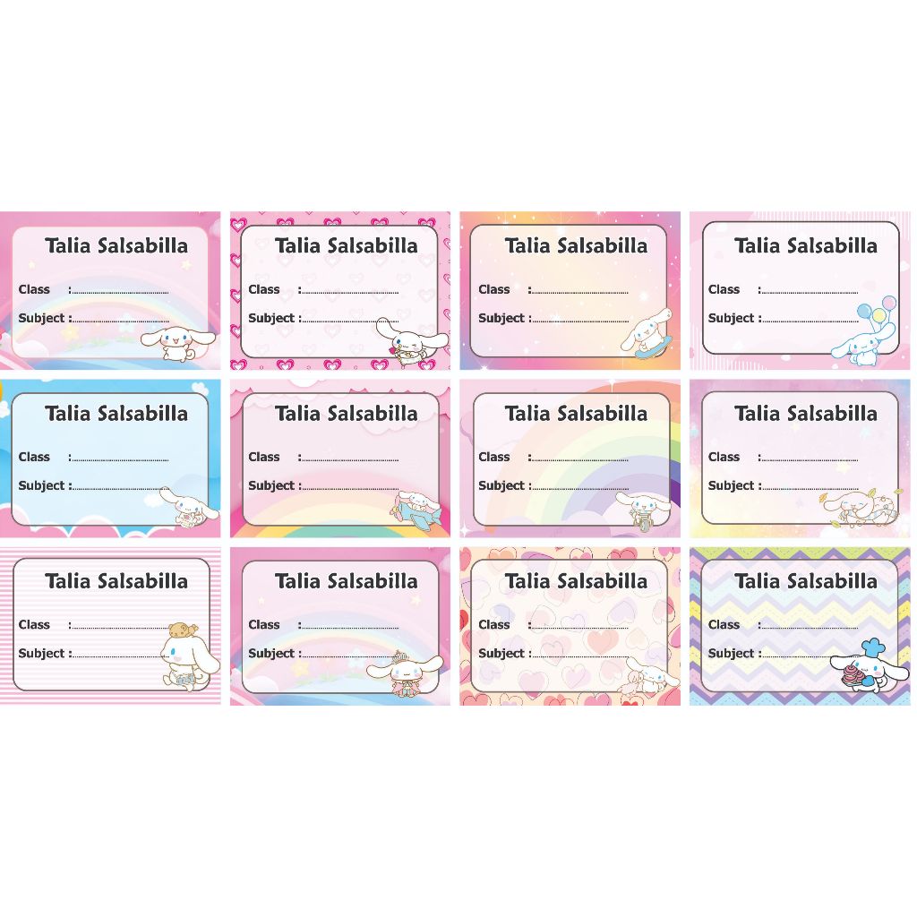 

Cinamorol Label stiker buku nama kelas mapel custom