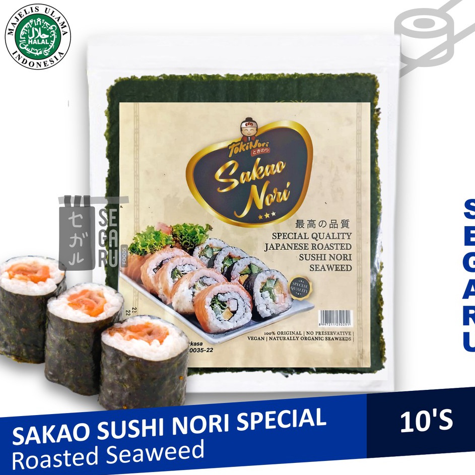 

Seller Sakao Nori Sushi Spesial 1 Sheet Sushi Roasted Rumput Laut Halal MUI G61