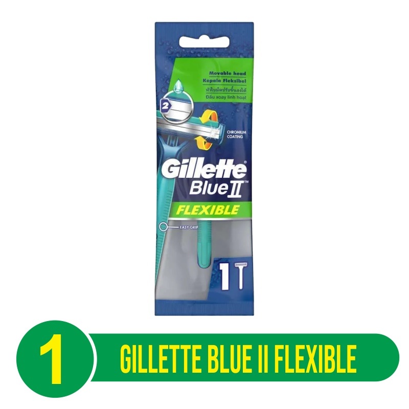 Gillette Blue II Flexible 1s Alat Cukur Wajah Jenggot Razor Pisau 2 Mata Pisau
