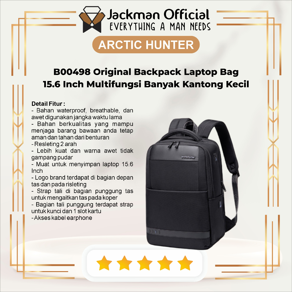 ARCTIC HUNTER B00498 Original Backpack Laptop Bag 15.6 Inch Multifungsi Banyak Kantong Kecil
