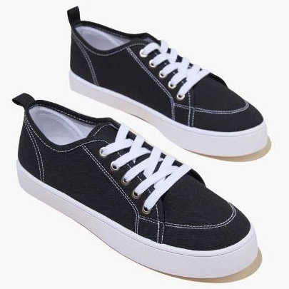 Rubi Shoes - Saylor Lace Up Plimsoll Sneakers Wanita - Hitam