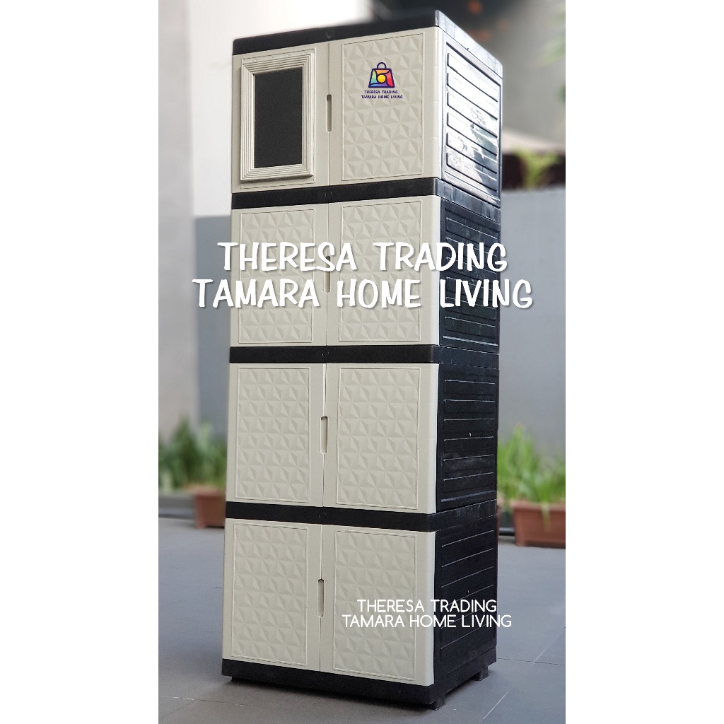 LEMARI PLASTIK DIAMOND KACA CERMIN 4 SUSUN 4 NEW DESIGN