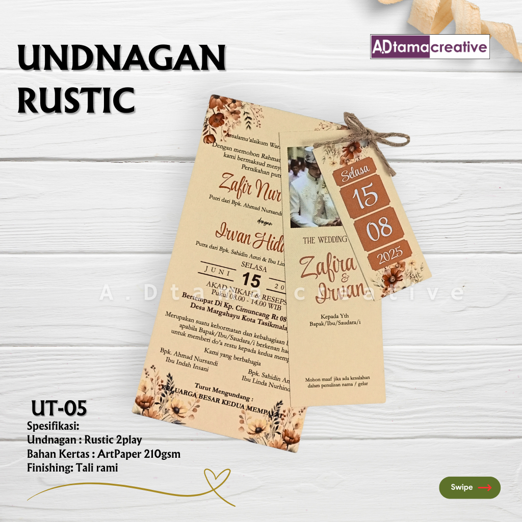 Undangan Tali Rami 05 / Undangan pernikahan Kekinian / Undangan Simple dan elegan / UT05