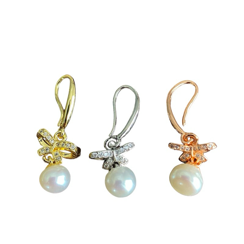 anting mutiara air tawar asli bentuk  pita A1