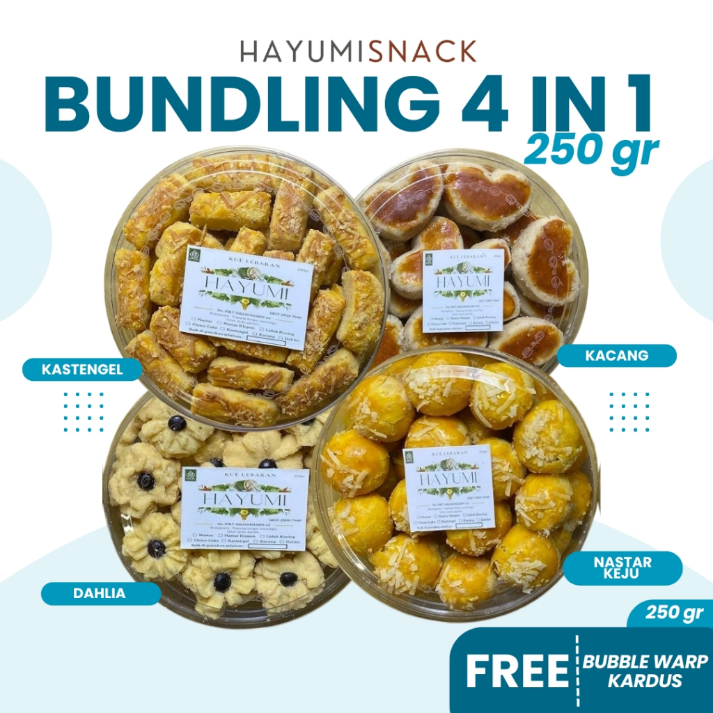 

4 in 1 - Paket Diskon Spesial Bundling 250 gram - Kue Kering Hayumi Produksi Rumahan Tanpa Pengawet Homemade Packing Aman Free Bubble Warp dan Kardus