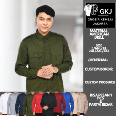Grosir Kemeja Tactical M-TAC Warna Hijau Army Lengan Panjang/Kemeja Reskrim/Kemeja BUMN/Kemeja Lapan