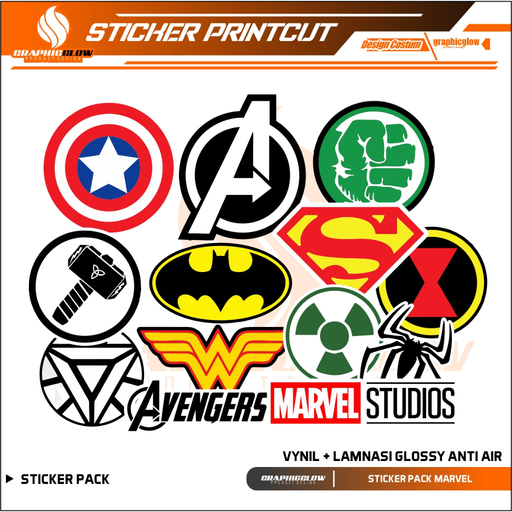 

STICKER MARVEL LOGO - STIKER AESTHETIC LAPTOP, AKSESORIS HP, ANTI AIR, MOTIF,HELM 13PCS STICKER LOGO