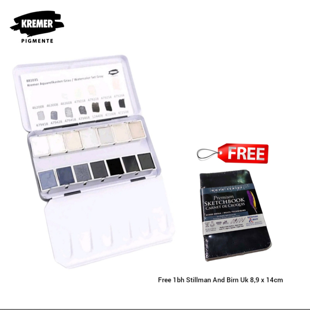 

HOLIDAY SALE!! KREMER WATERCOLOR SET GRAY - SMALL FREE STILLMAN & BIRN 8.9X14CM RANDOM