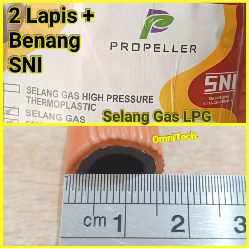 Selang Gas LPG Elpiji Orange Hitam 2 Lapis Benang SNI 3/8" 10mm Meteran Ecer Meter Propeller