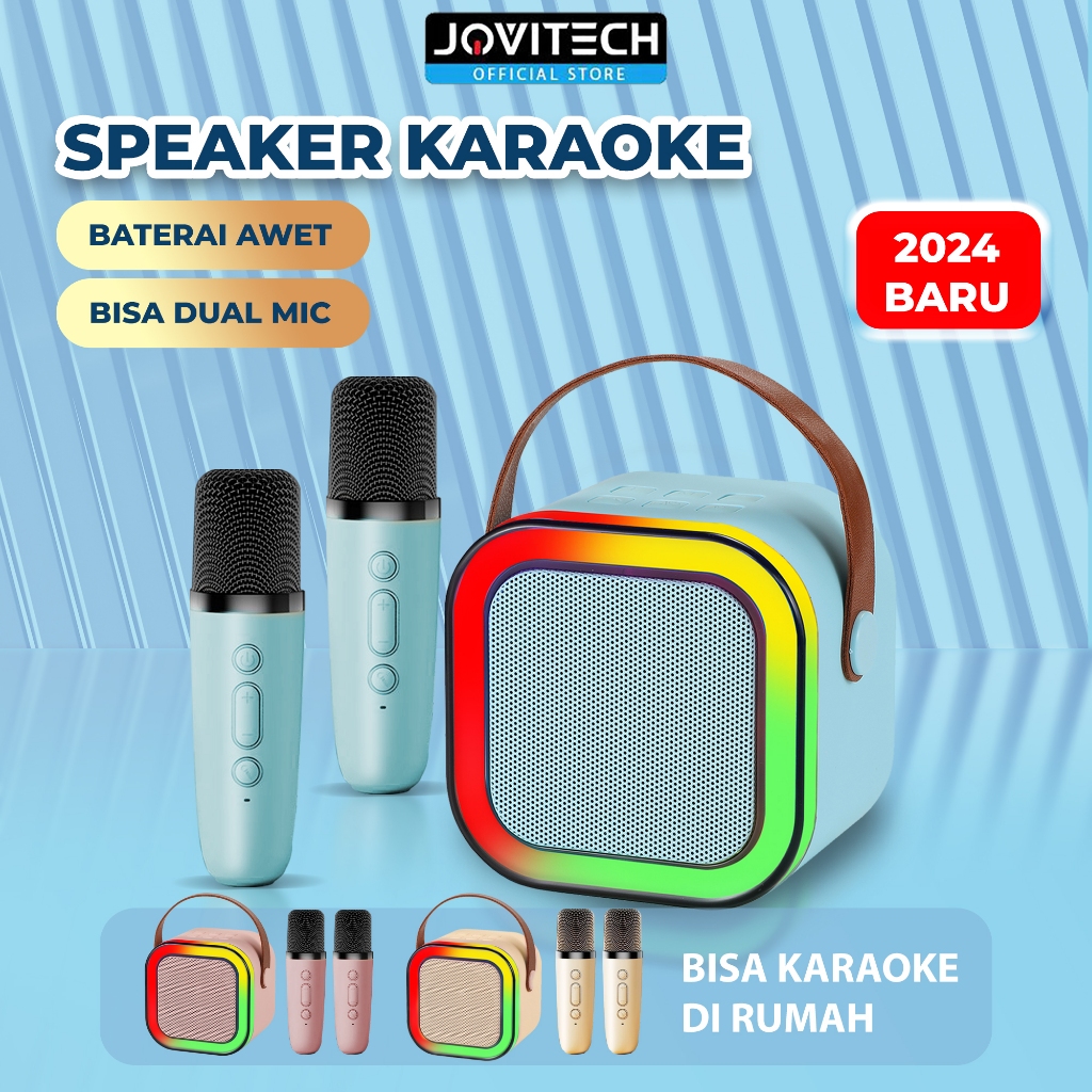 Jovitech Speaker Karaoke 2 Mic 1 Set Wireless Bluetooth 5.3 Mini Portabel  Colorful RGB Super Bass -