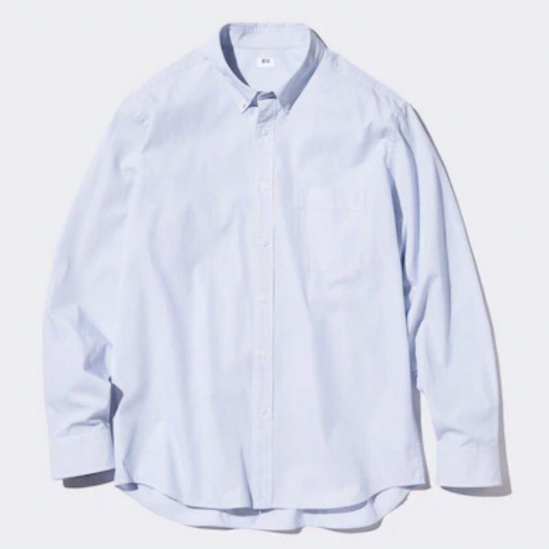 UNIQLO Men Shirt Kemeja Broadcloth Garis Pria Lengan Panjang Blue