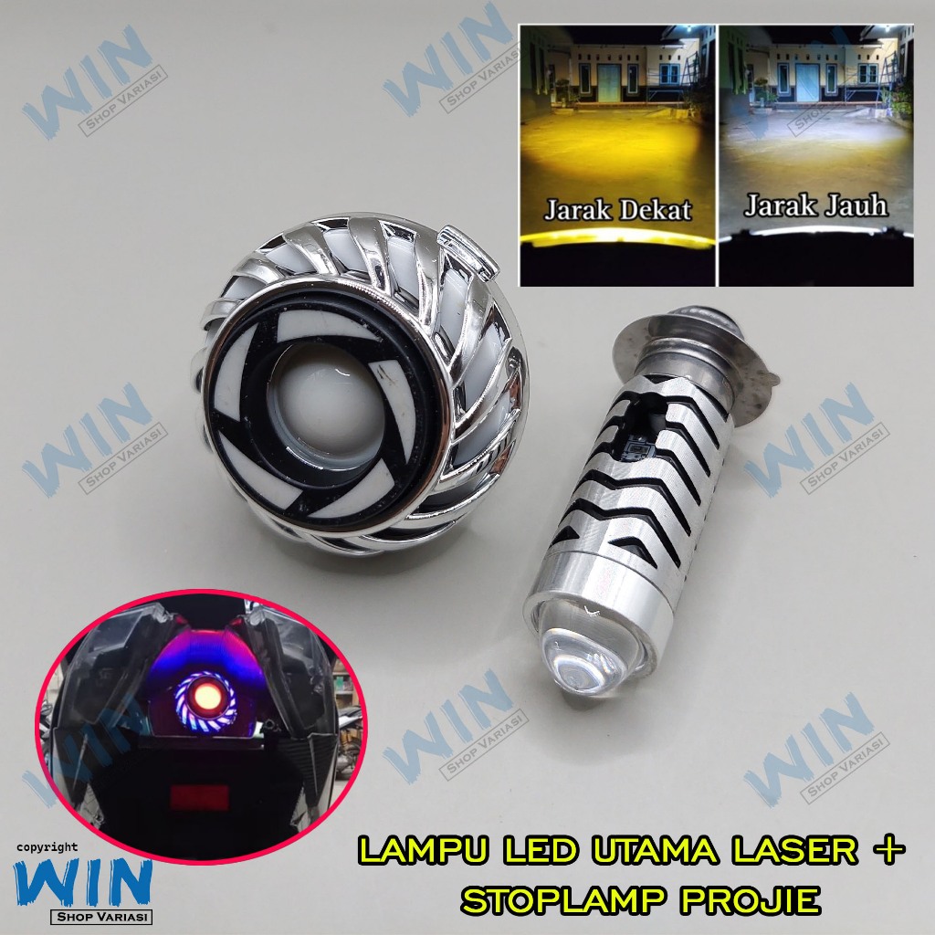 lampu led motor depan h6 laser + lampu projie rem belakang