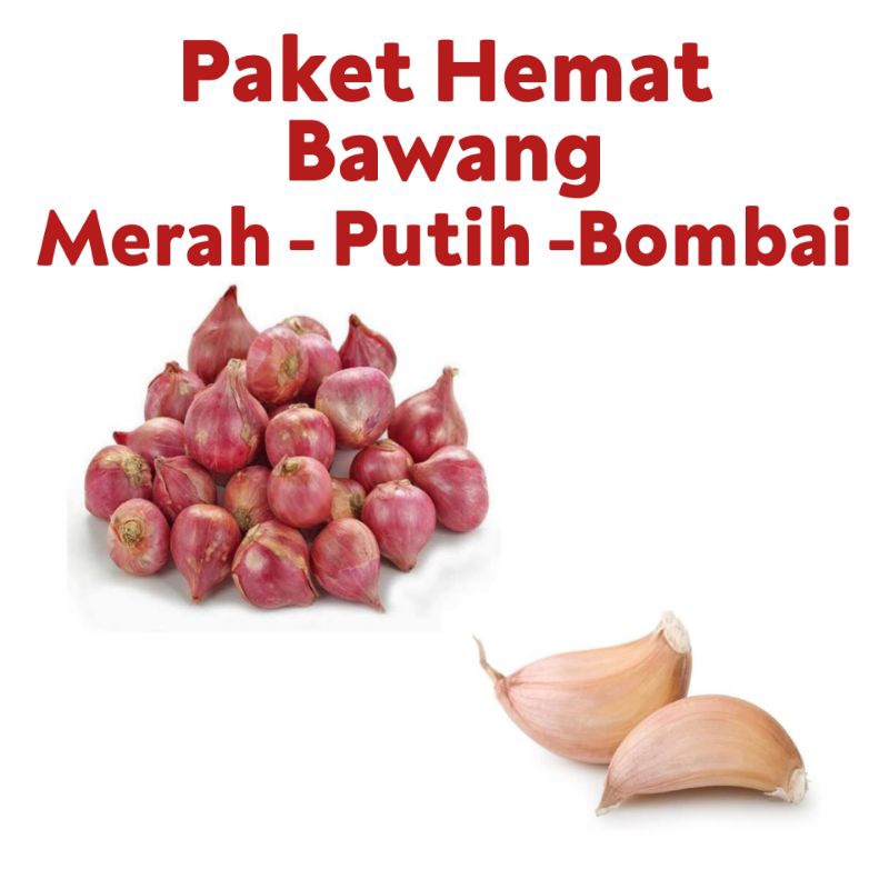 

Paket Hemat Bawang - Bawang Putih Merah Bombai Kemasan Kecil - Bumbu Dapur Murah - TemuPawon