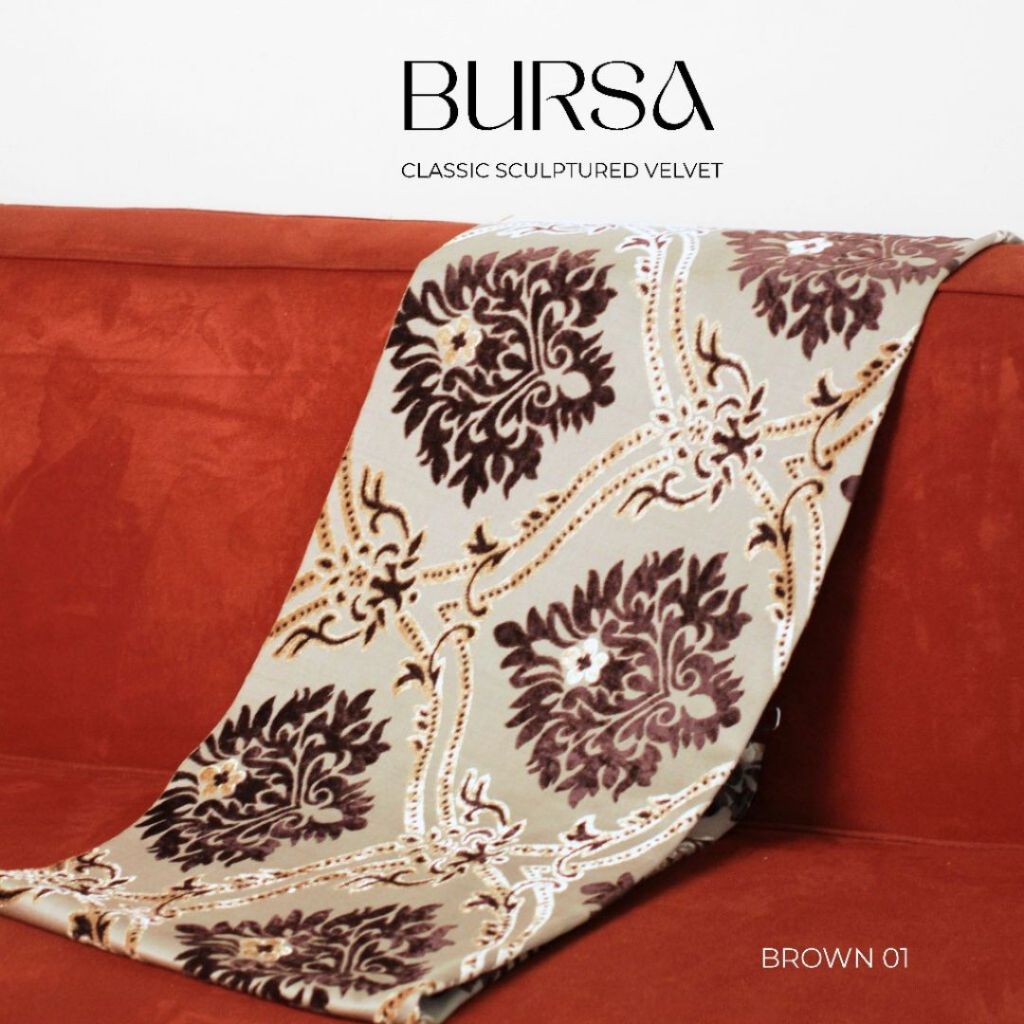 Kain Bludru Beludru Mewah Premium Velvet Timbul Motif Bunga Damask Klasik - Bursa (Sofa, Jok, Kursi 
