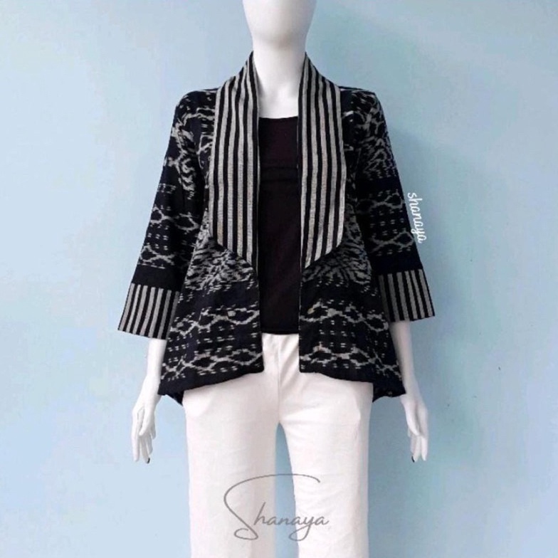KODE M79I Shanaya Cardi tenun troso Bolero batik kerja wanita hitam Batik Kerja Cantik Elegan
