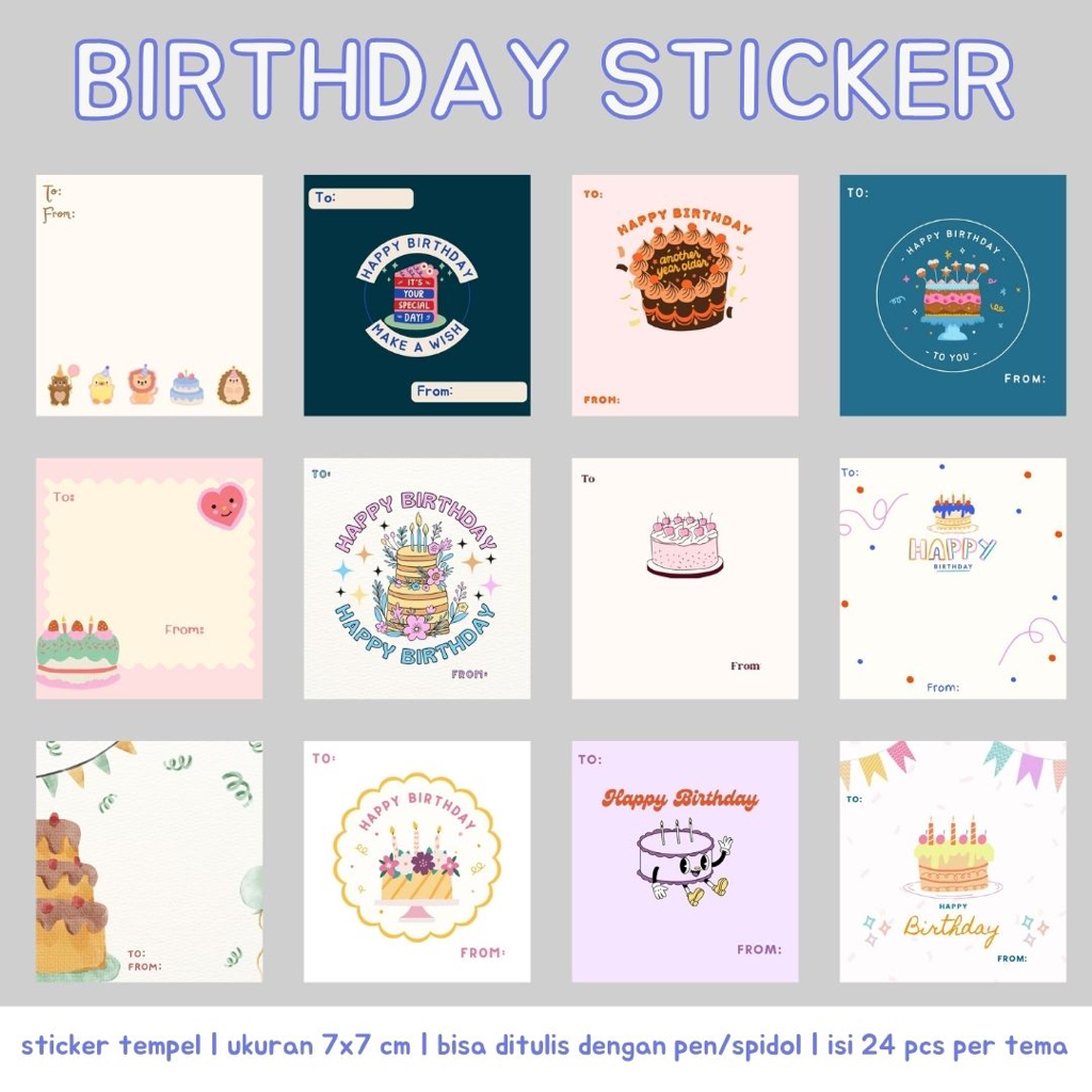 

ISI 24 PCS - Sticker Ucapan Lucu Cake Birthday / Sticker Kertas Lucu / Stiker Gift Ulang Tahun / Sticker Hadiah Ulang Tahun / Sticker Message
