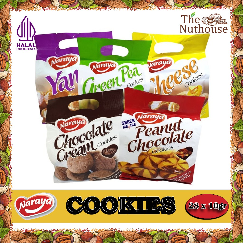 

Naraya Cookies - Chocolate Cream / Green Pea / Yam / Cheese / Peanut Chocolate 28pc x 10gr [HALAL]