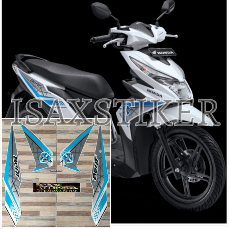 striping original Honda beat esp FI putih biru tahun 2016 2017