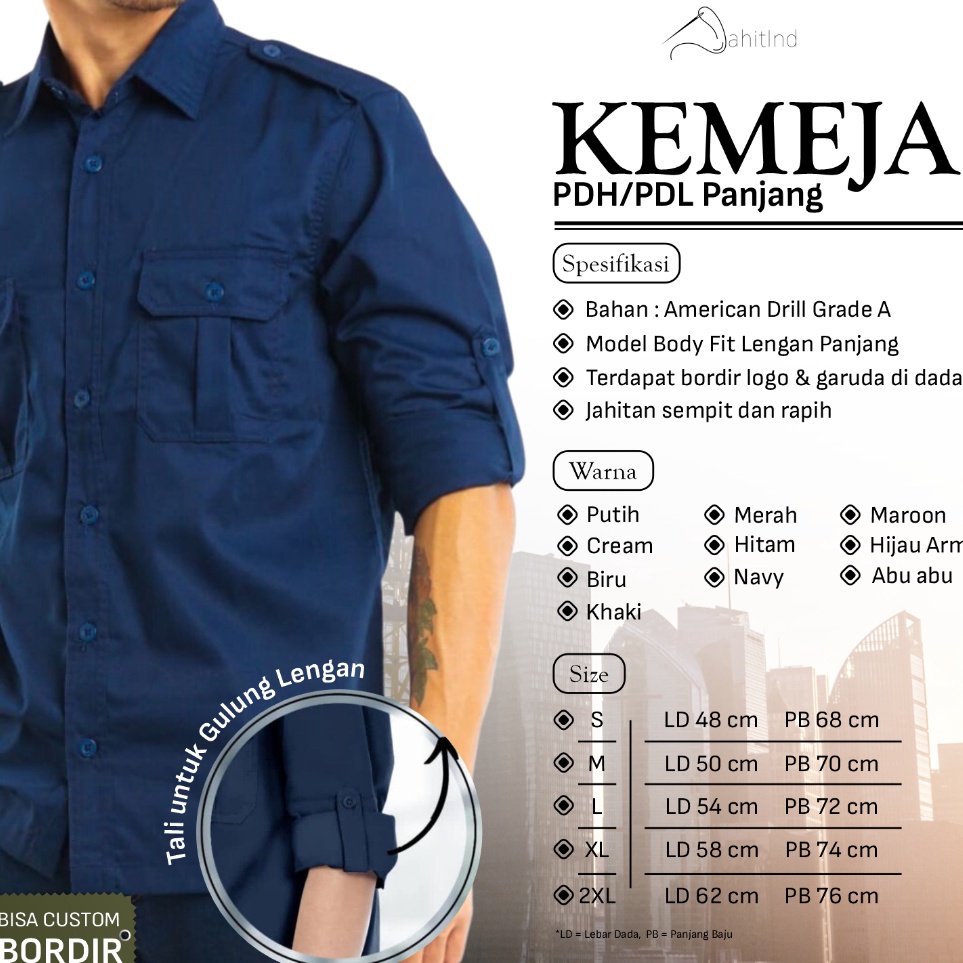 KODE L93H Baju Kemeja PDL Lengan Panjang Seragam Kerja PNS Atasan Formal Awet Banyak Pilihan Warna J