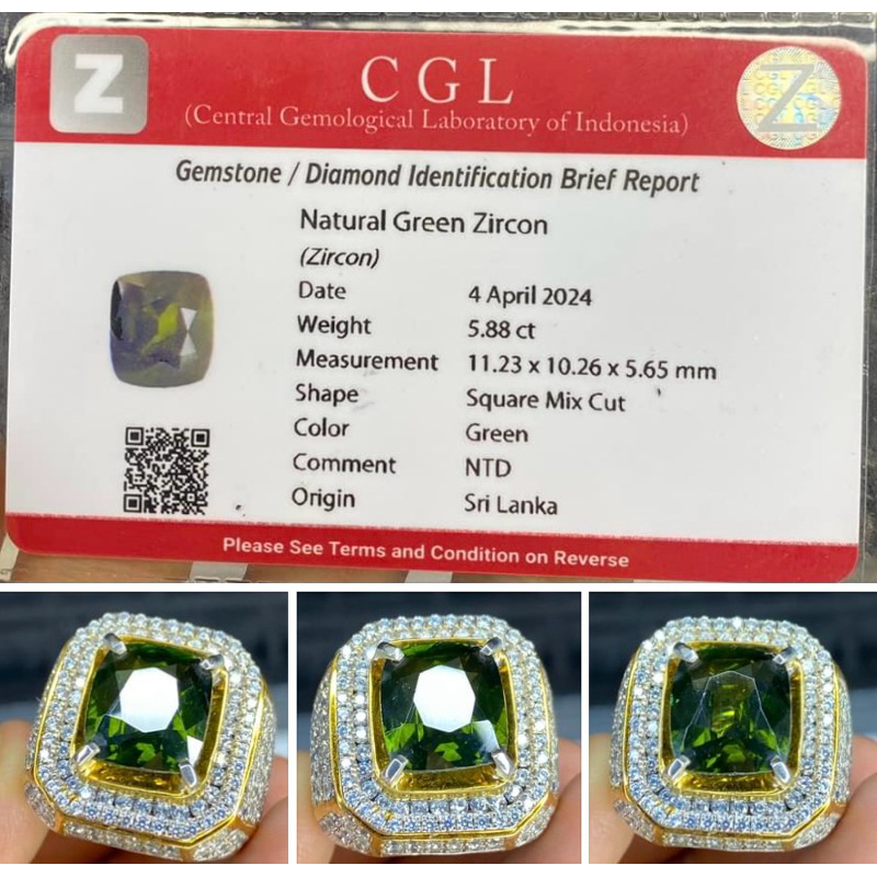 Cincin Natural Green Zircon Srilanka CGl