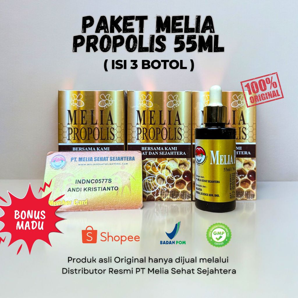 Paket Hemat 3 Botol Melia Propolis 55ml Jaminan Asli Original